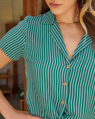 Tonya Striped Button Down Tie Top - FINAL SALE DEE-001