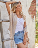 Tranquil Crochet Fringe Knit Cardigan - Taupe LOVE-003