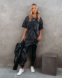 Ttyl Cotton Mineral Wash Oversized Tee - Charcoal PROM-001