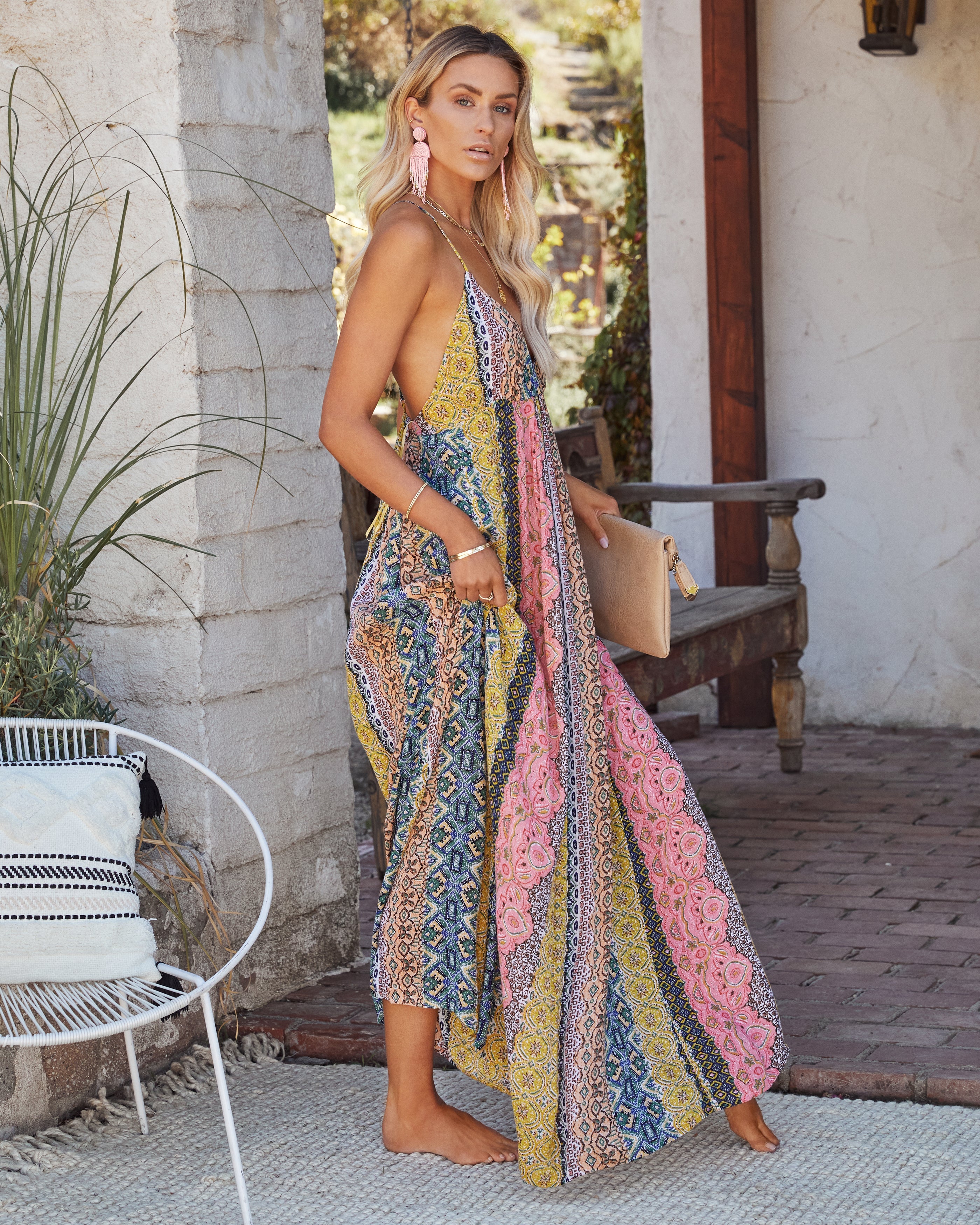 PREORDER - Turks + Caicos Printed Shimmer Maxi Dress - Pink Multi Ins Street