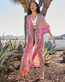 Turks + Caicos Printed Metallic Duster Kimono - Coral Multi LOVE-003