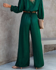 Tamra Pocketed Satin Pants - Dark Green AAKA-001