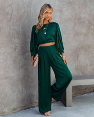 Tamra Pocketed Satin Pants - Dark Green AAKA-001