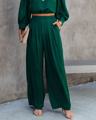 Tamra Pocketed Satin Pants - Dark Green AAKA-001