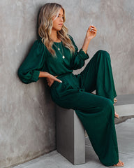 Tamra Pocketed Satin Pants - Dark Green AAKA-001