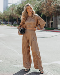 Tamra Pocketed Satin Pants - Camel AAKA-001