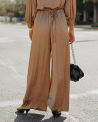 Tamra Pocketed Satin Pants - Camel AAKA-001