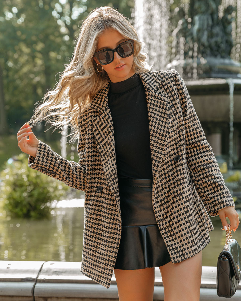 Taxi Pocketed Houndstooth Peacoat - FINAL SALE MOOD-001