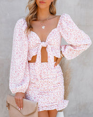 Taylar Floral Smocked Tie Front Crop Top - Pink - FINAL SALE MABL-001