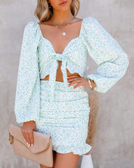 Taylar Floral Smocked Tie Front Crop Top - Sage - FINAL SALE MABL-001