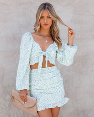 Taylar Floral Smocked Tie Front Crop Top - Sage - FINAL SALE MABL-001