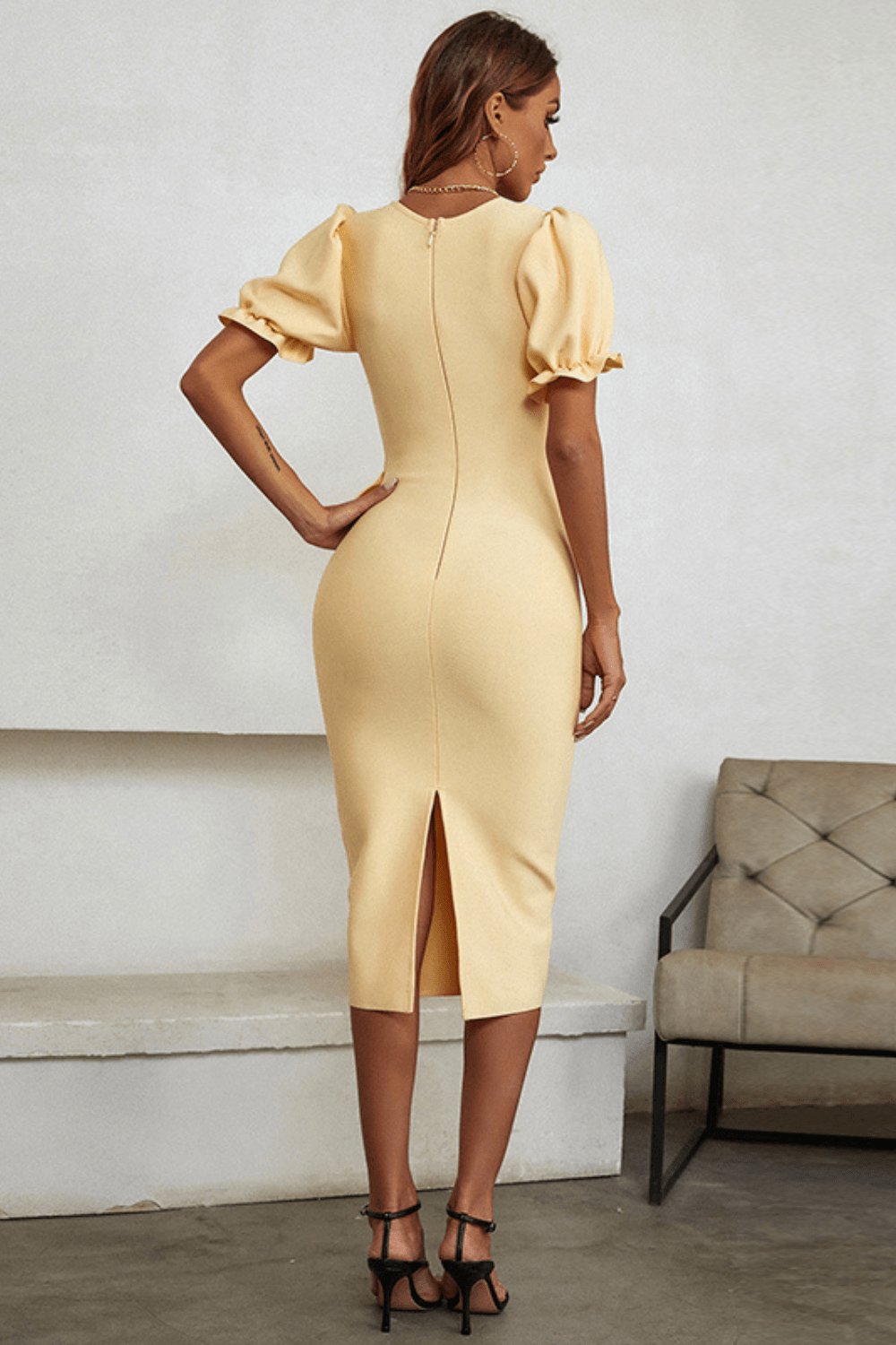 Lula Puffed Short Sleeve Bandage Dress Ins Street