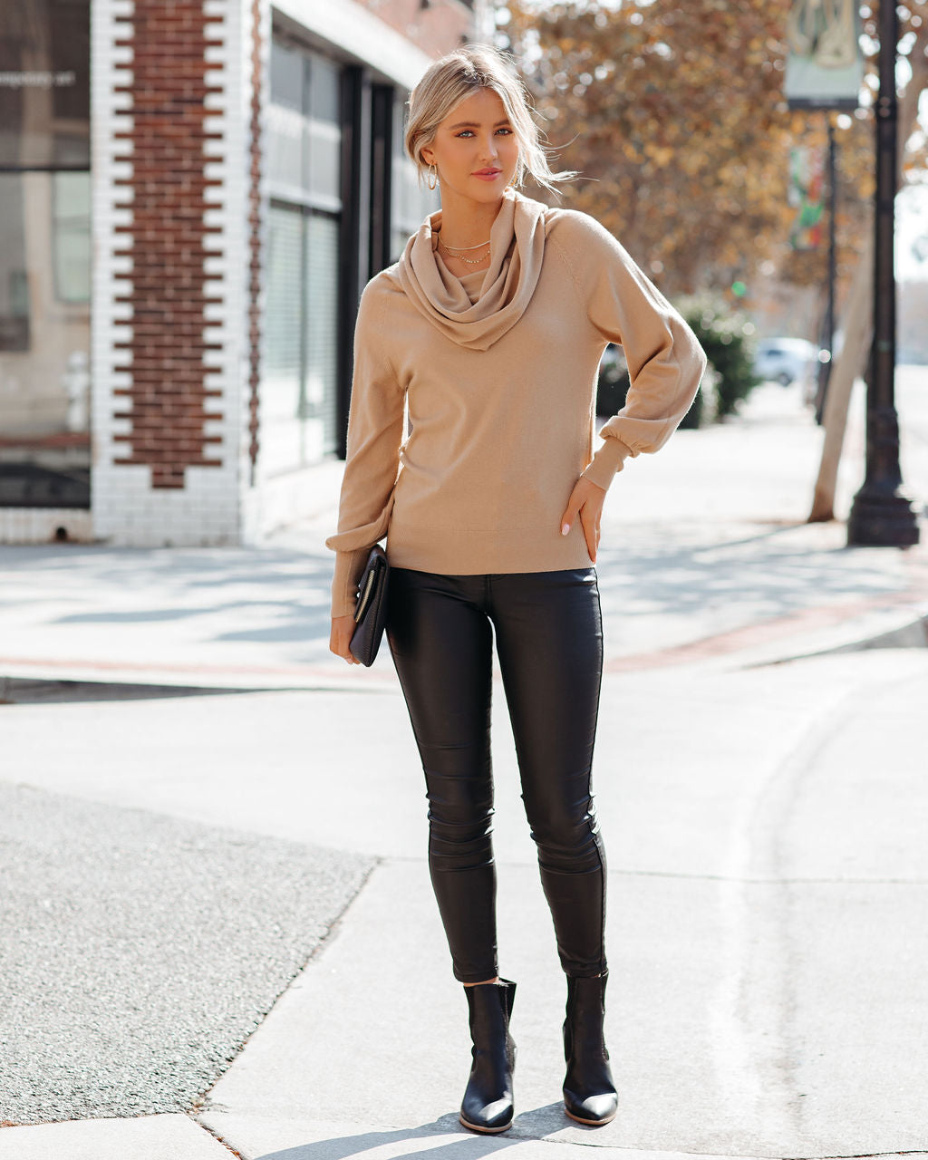 Tess Cashmere Blend Off The Shoulder Sweater - Camel - FINAL SALE OLIV-001