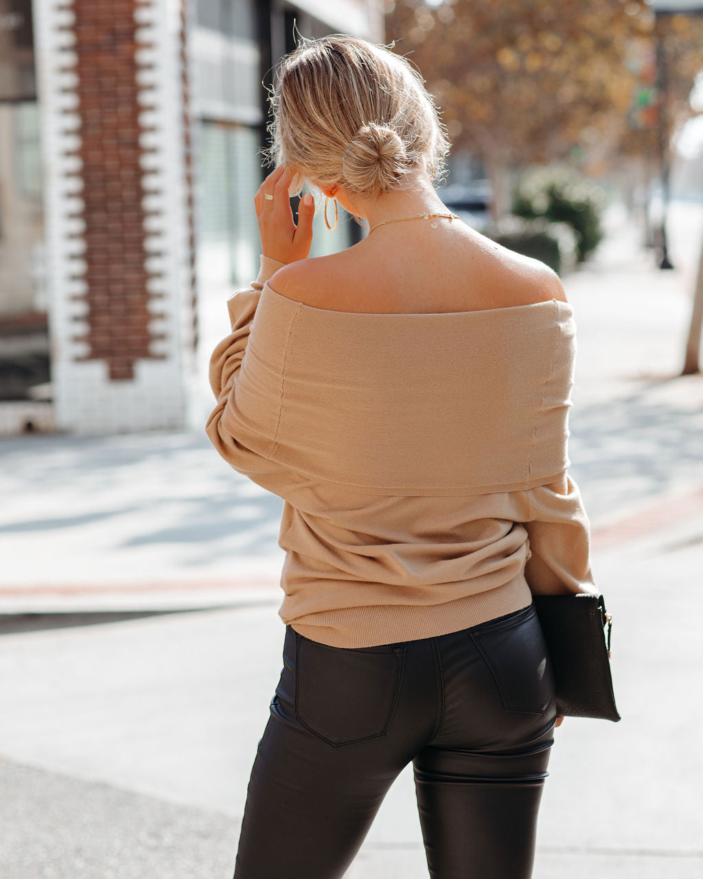 Tess Cashmere Blend Off The Shoulder Sweater - Camel - FINAL SALE OLIV-001