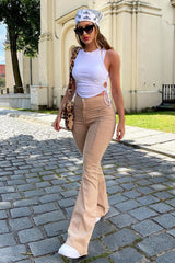 The Time Is Now High Rise Flare Jeans - Khaki Ins Street