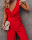 The Essential Pocketed Tie Jumpsuit - Red SUGA-001