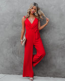 The Essential Pocketed Tie Jumpsuit - Red SUGA-001