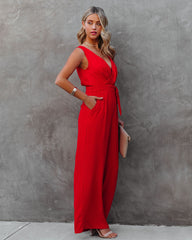 The Essential Pocketed Tie Jumpsuit - Red SUGA-001