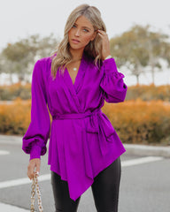 The Sweetest Satin Wrap Blouse - Orchid FATE-001