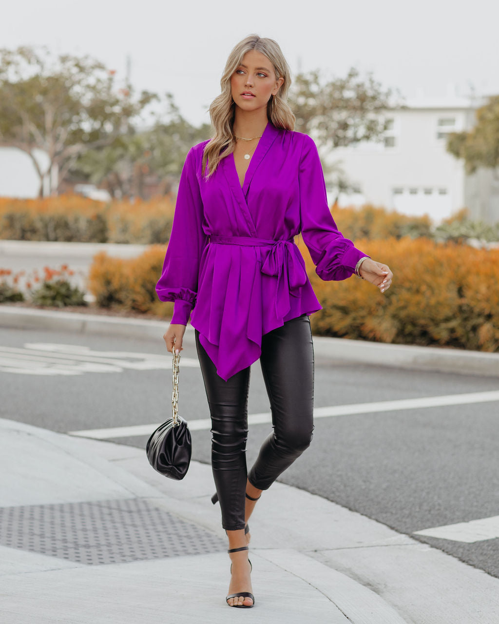 The Sweetest Satin Wrap Blouse - Orchid FATE-001