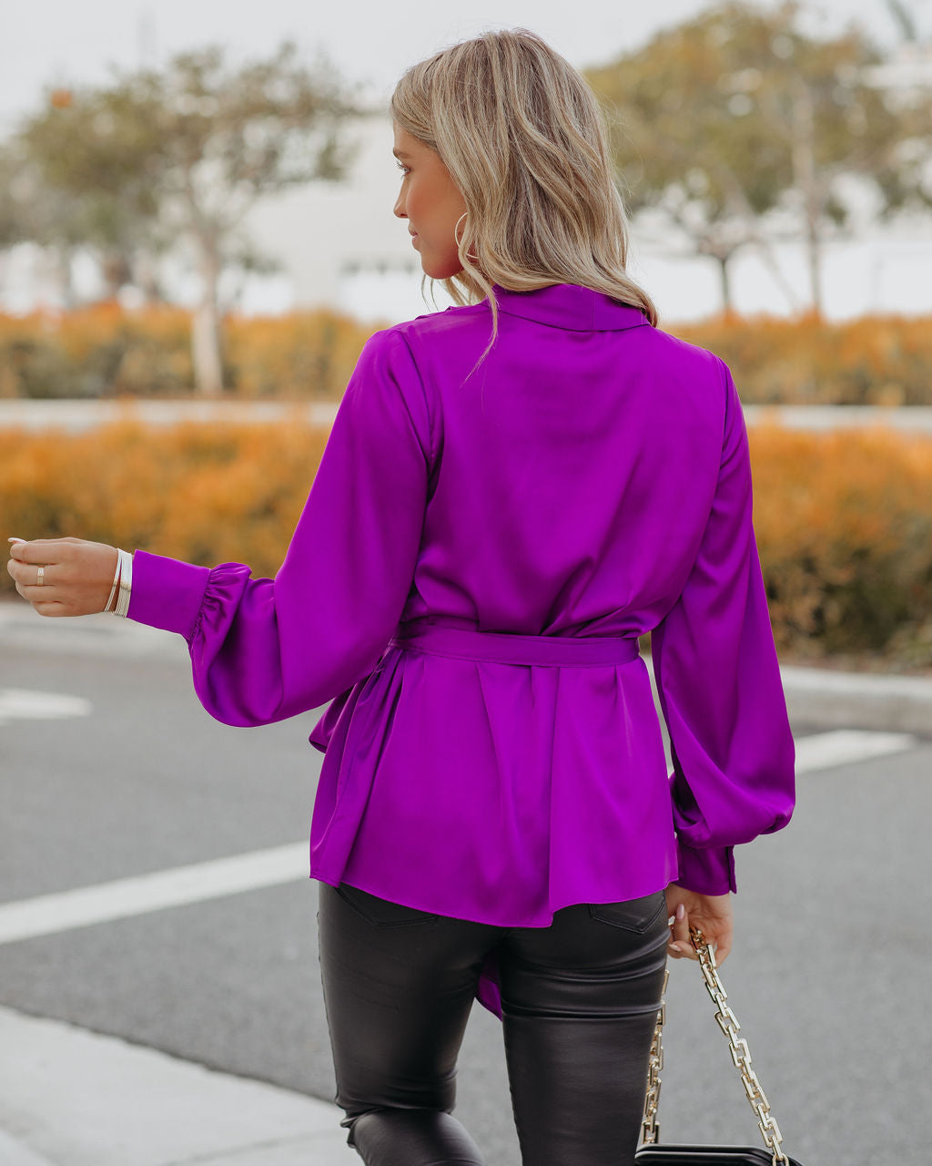 The Sweetest Satin Wrap Blouse - Orchid FATE-001