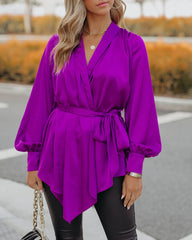 The Sweetest Satin Wrap Blouse - Orchid FATE-001