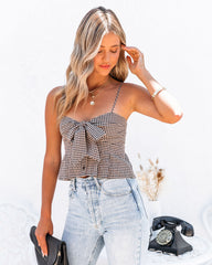 Tisha Cotton Blend Gingham Tie Crop Top - FINAL SALE DRES-001