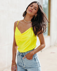 Trisha Satin Cowl Neck Tank - Yellow ENDL-001