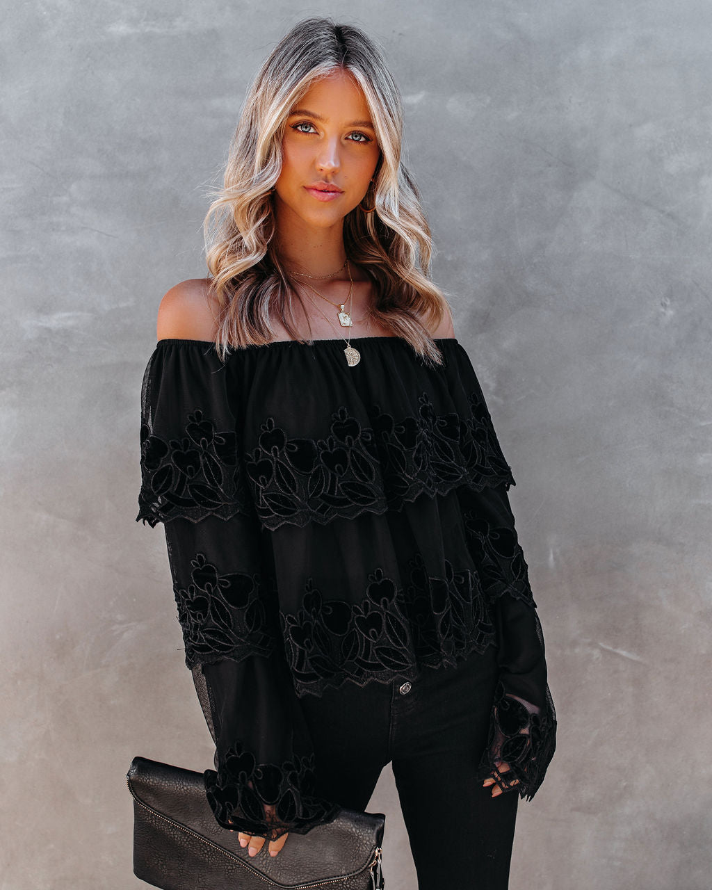 Unstoppable Off The Shoulder Velvet Lace Top ENDL-001