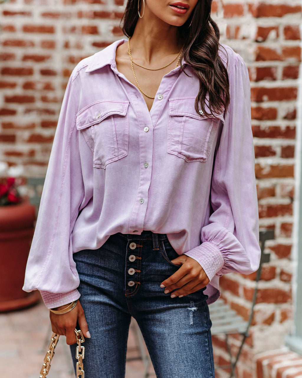 Ulyssa Button Down Pocket Top - Sweet Lilac - FINAL SALE FATE-001