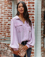 Ulyssa Button Down Pocket Top - Sweet Lilac - FINAL SALE FATE-001