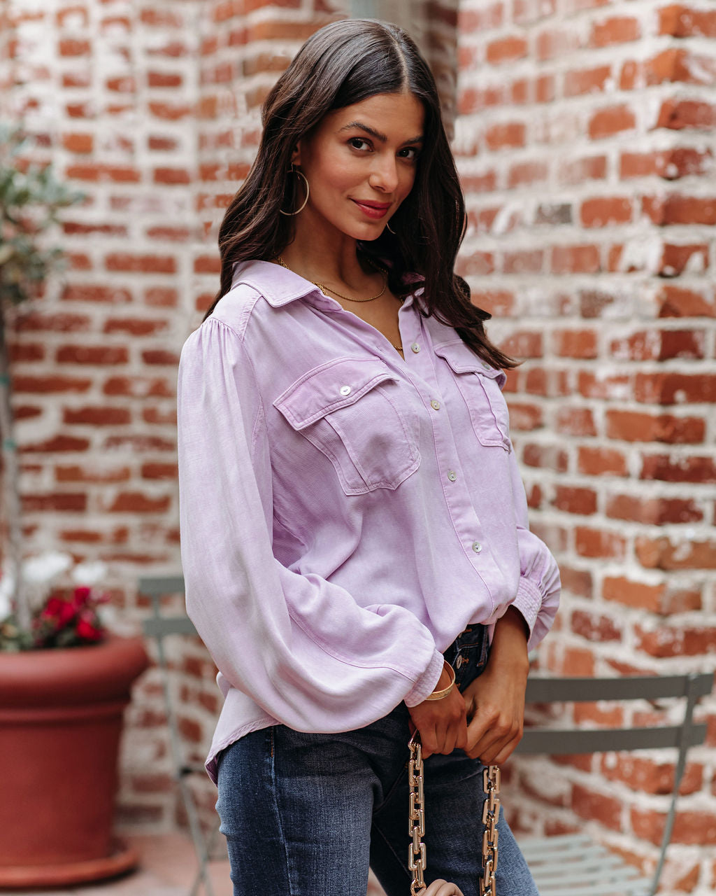 Ulyssa Button Down Pocket Top - Sweet Lilac - FINAL SALE FATE-001