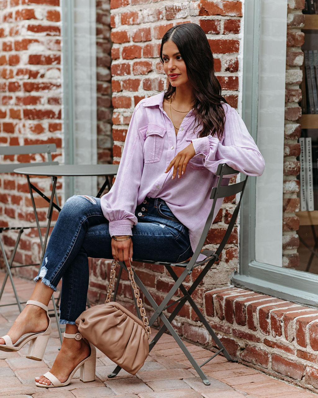 Ulyssa Button Down Pocket Top - Sweet Lilac - FINAL SALE FATE-001