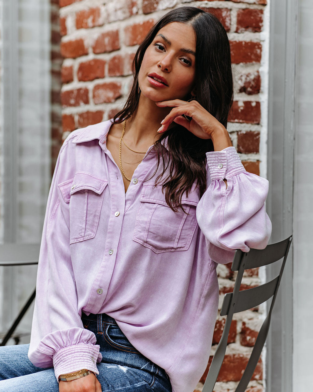 Ulyssa Button Down Pocket Top - Sweet Lilac - FINAL SALE FATE-001