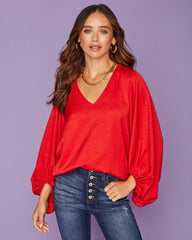 Vada Balloon Sleeve Blouse - Red - FINAL SALE TYCH-001