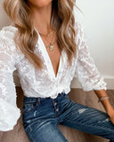 Rooney Sheer Button Down Applique Blouse Ins Street