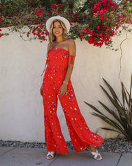 Fireworks Smocked Flared Leg Jumpsuit Ins Street