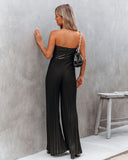 Vip Strapless Faux Leather Pleated Jumpsuit Ins Street