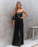 Vip Strapless Faux Leather Pleated Jumpsuit