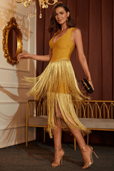 Una Yellow Fringe Party Bandage Dress Ins Street