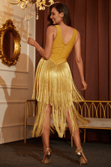 Una Yellow Fringe Party Bandage Dress Ins Street