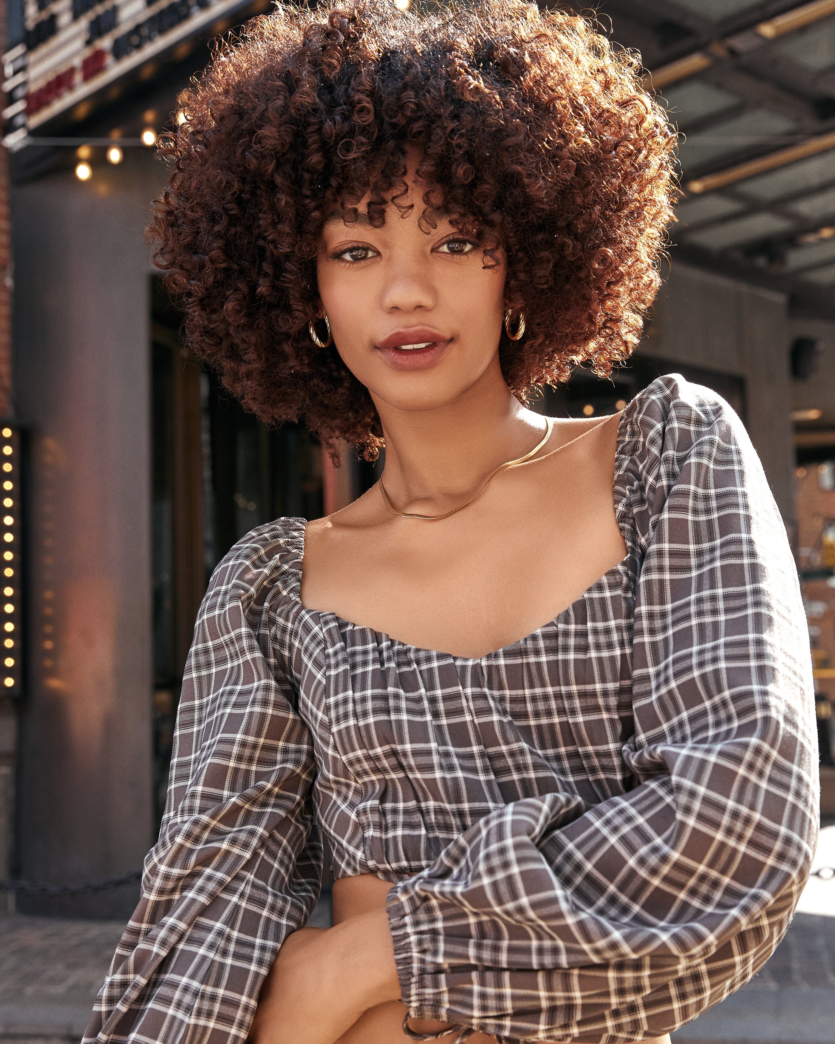 Chambers Plaid Long Sleeve Tie Crop Top - FINAL SALE Ins Street