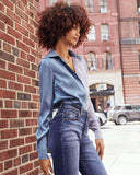 Macy Satin Colorblock Button Down Blouse - Blue Ins Street