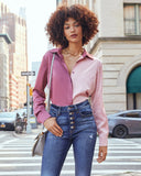Macy Satin Colorblock Button Down Blouse - Pink Ins Street