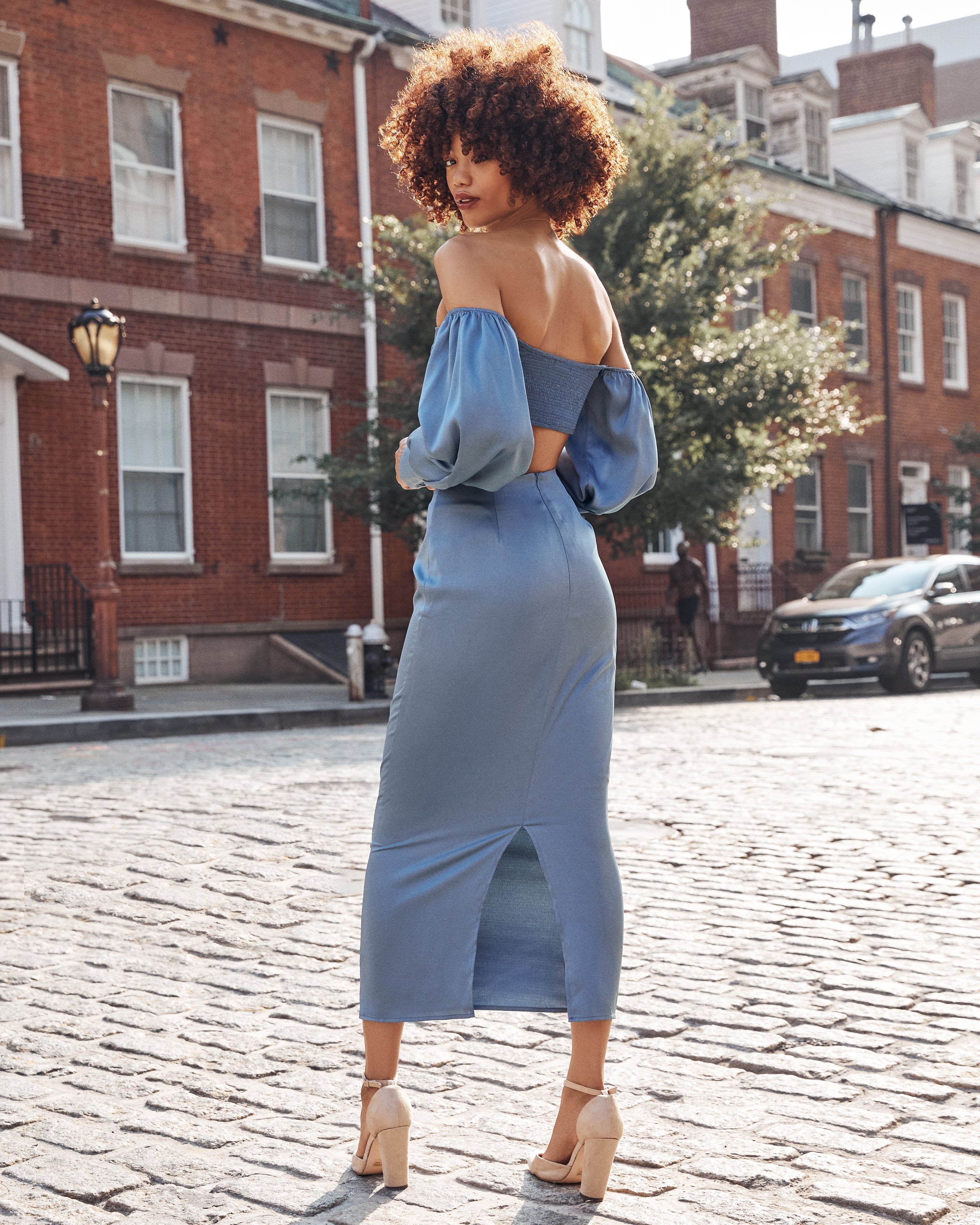 Leah Satin Long Sleeve Crop Top - Blue Ins Street