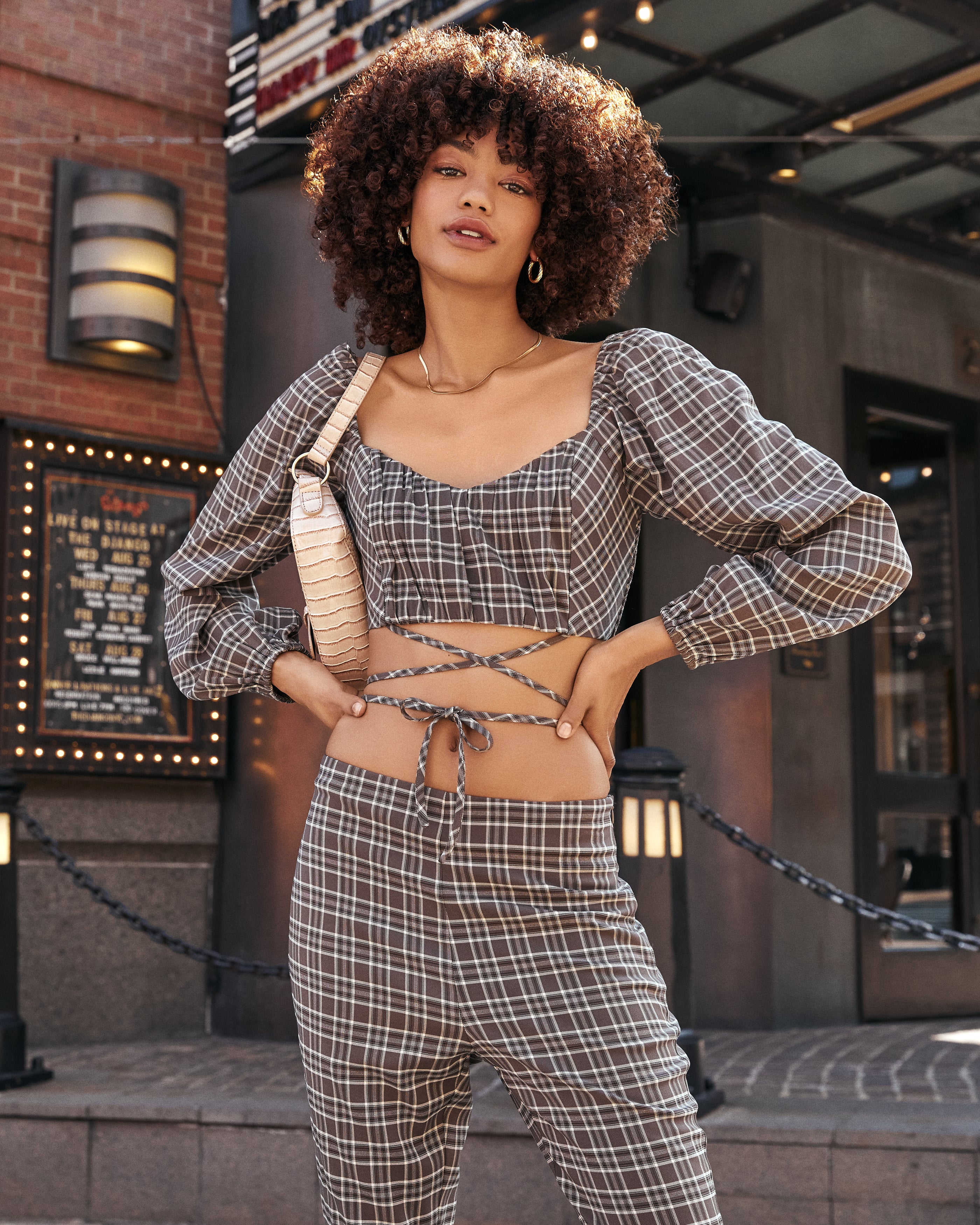 Chambers Plaid Long Sleeve Tie Crop Top - FINAL SALE Ins Street