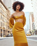 Leah Satin Long Sleeve Crop Top - Gold Ins Street