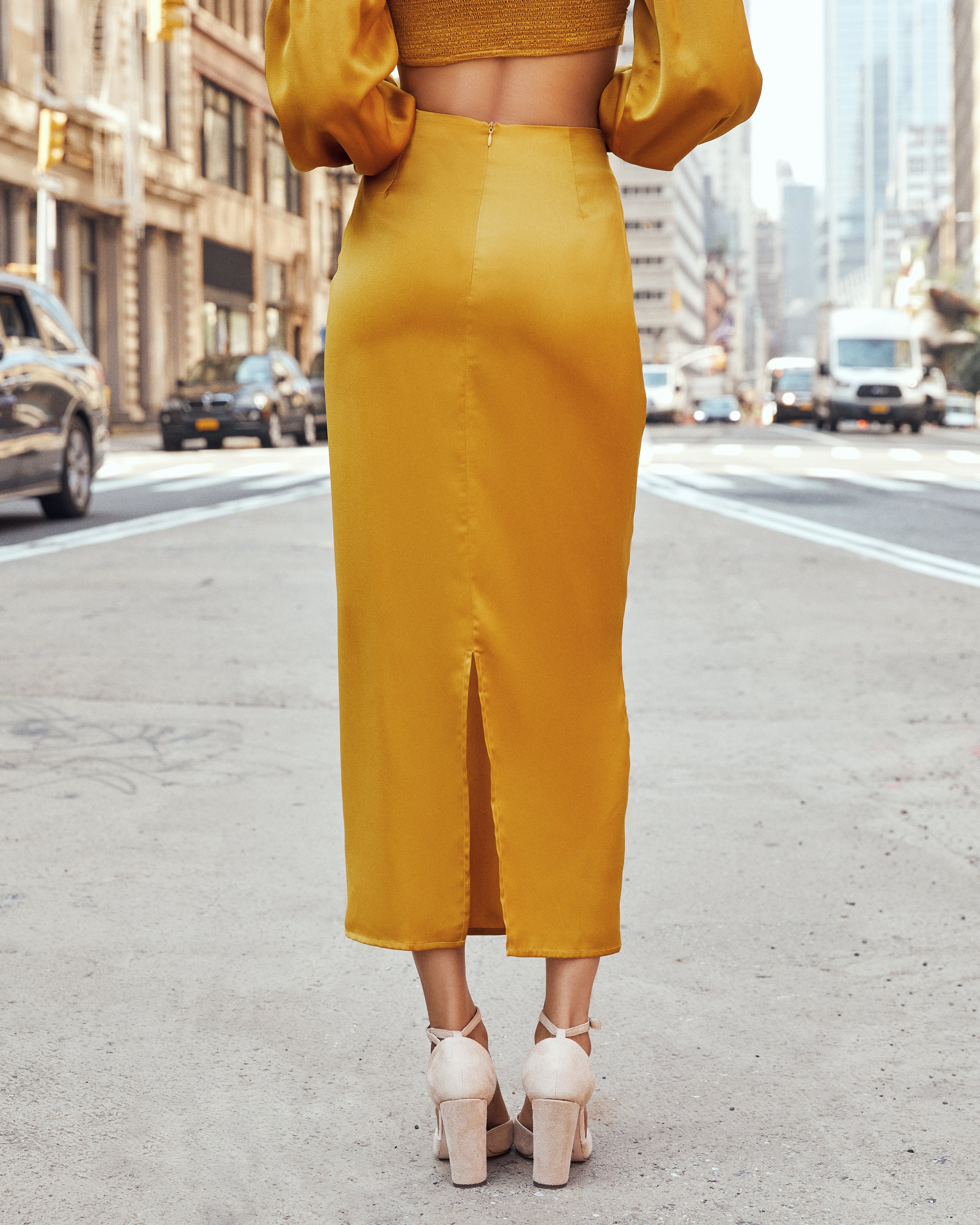 Leah Satin Midi Skirt - Gold Ins Street