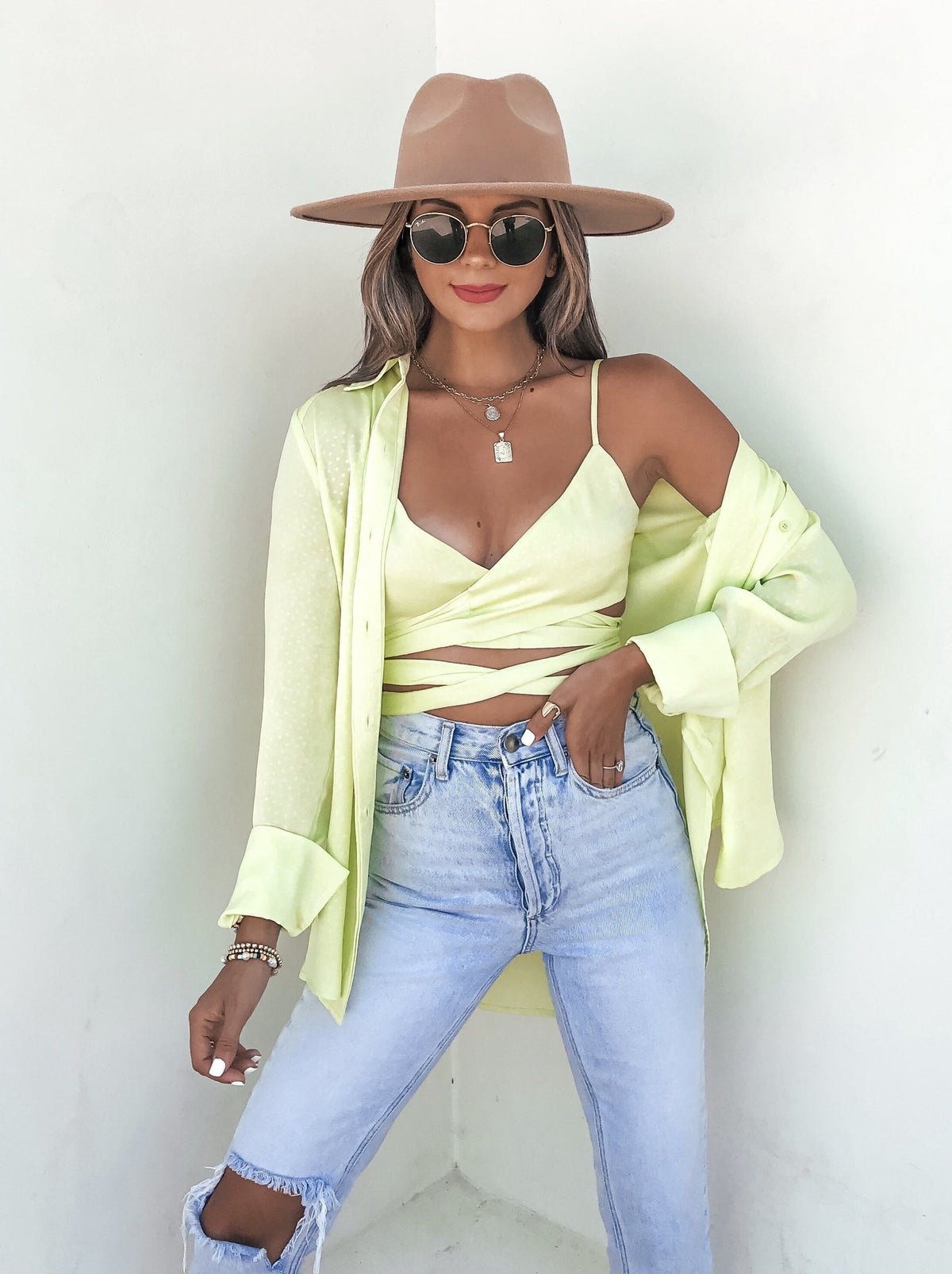 Izabel Spotted Button Down Blouse - Lime - FINAL SALE Ins Street