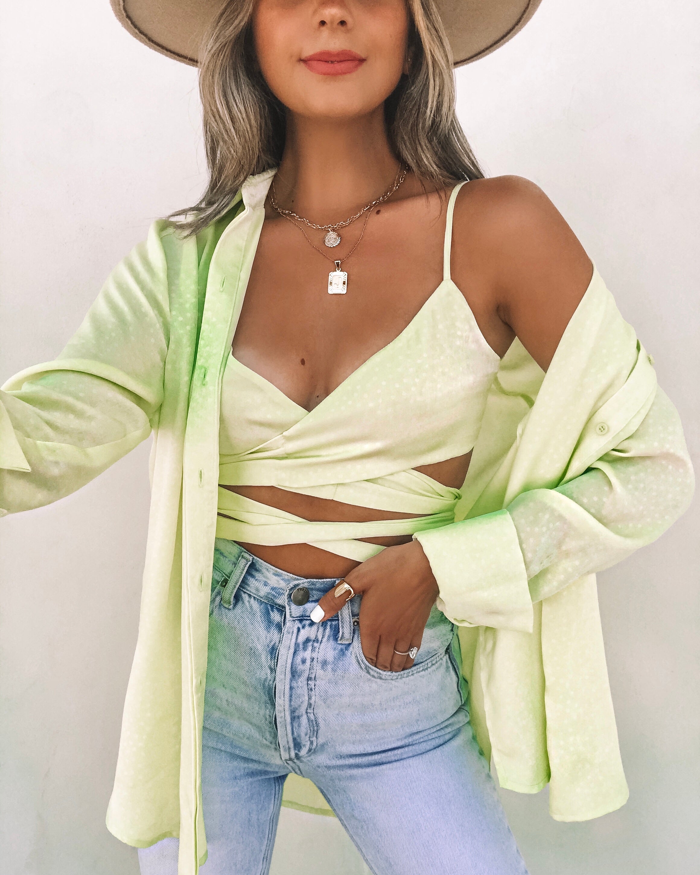 Izabel Spotted Button Down Blouse - Lime - FINAL SALE Ins Street